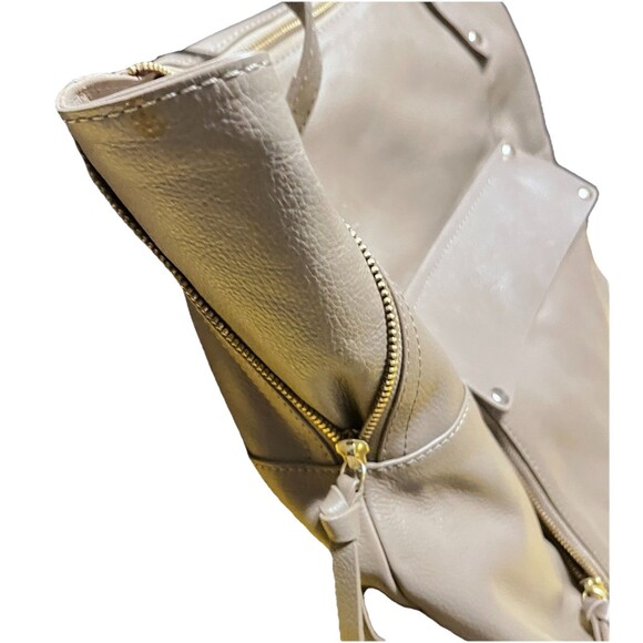 Kooba Leather Tote Bag Brown Zip Gusset Sides Expandable Front Pocket Shoulder - Picture 12 of 15